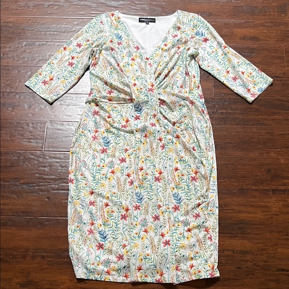 Jason Wu Dresses & Skirts - Jason Wu X Eloquii White Floral Wrap-Style Midi Dress w/ Multicolor Blooms sz 14